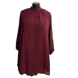 BBX Lephsnt  Burgundy Long‎ Sleeve Lined Trapeze Dot Dress Size Small NWT